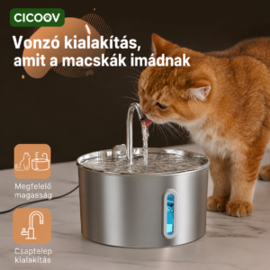 Cicoov 2,2L Rozsdamentes Acél Macska Itató-1