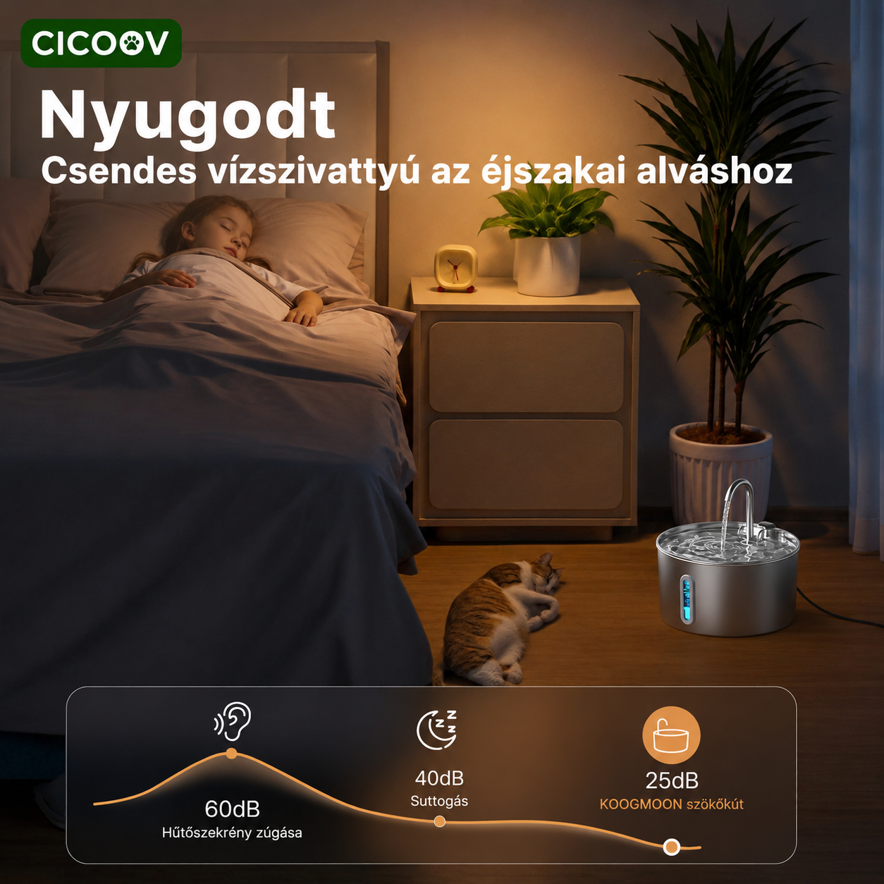 Cicoov 2,2L Rozsdamentes Acél Macska Itató-3