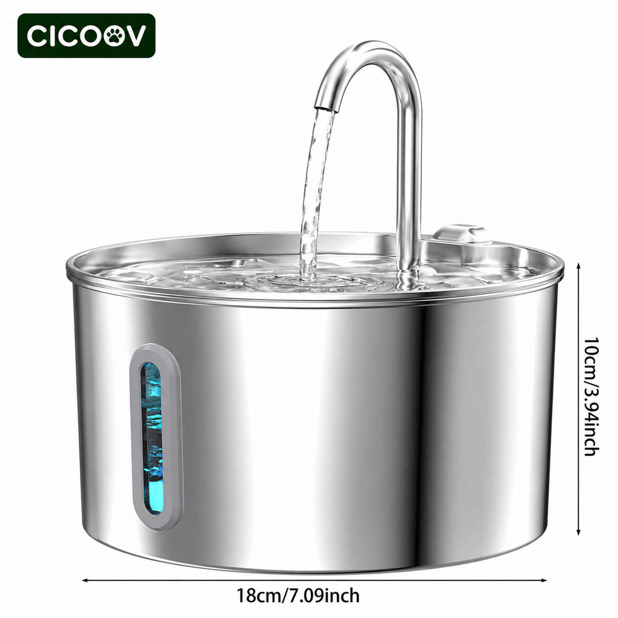 Cicoov 2,2L Rozsdamentes Acél Macska Itató - Image 6