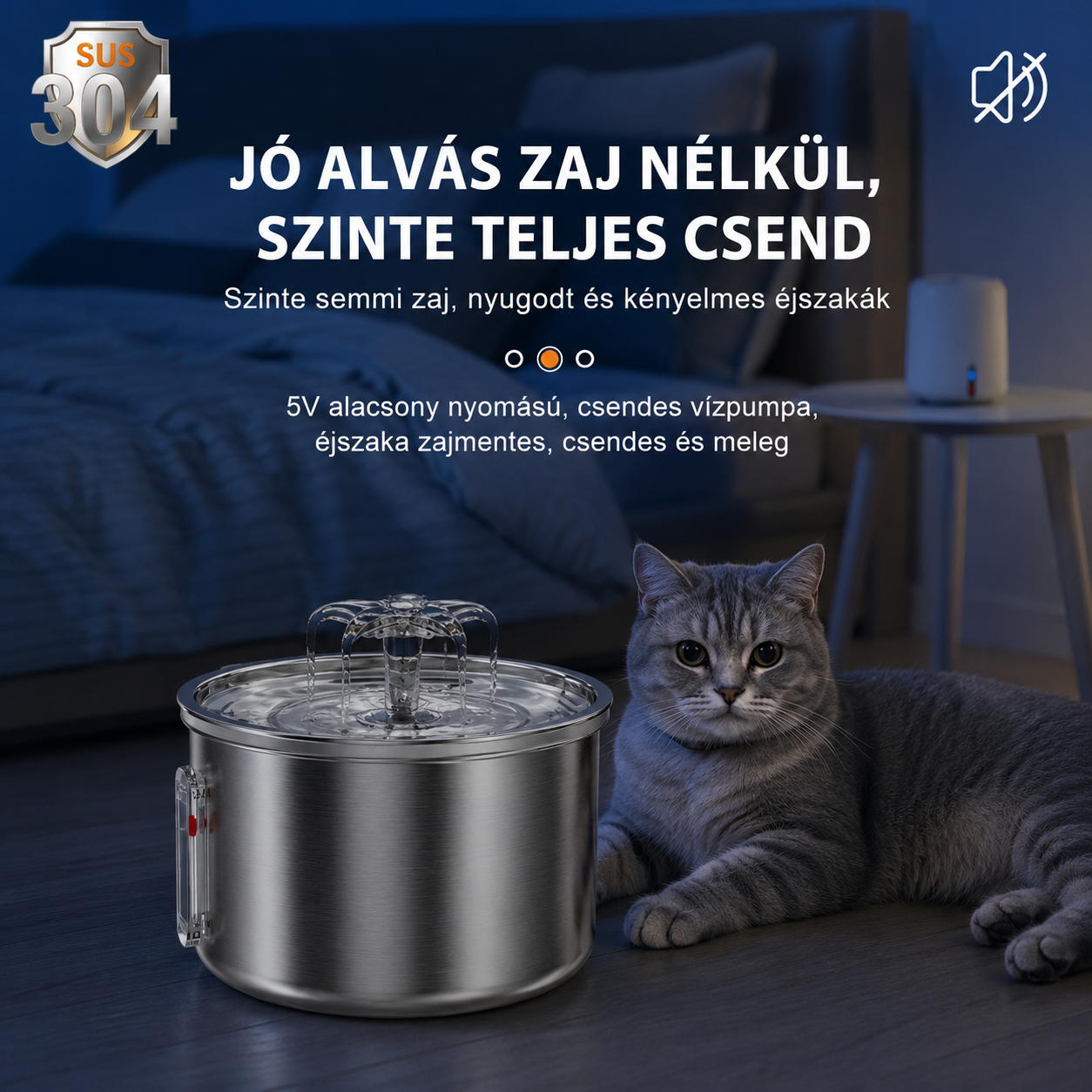 Cicoov 2L Szenzoros Rozsdamentes Acél Macska Itató-1