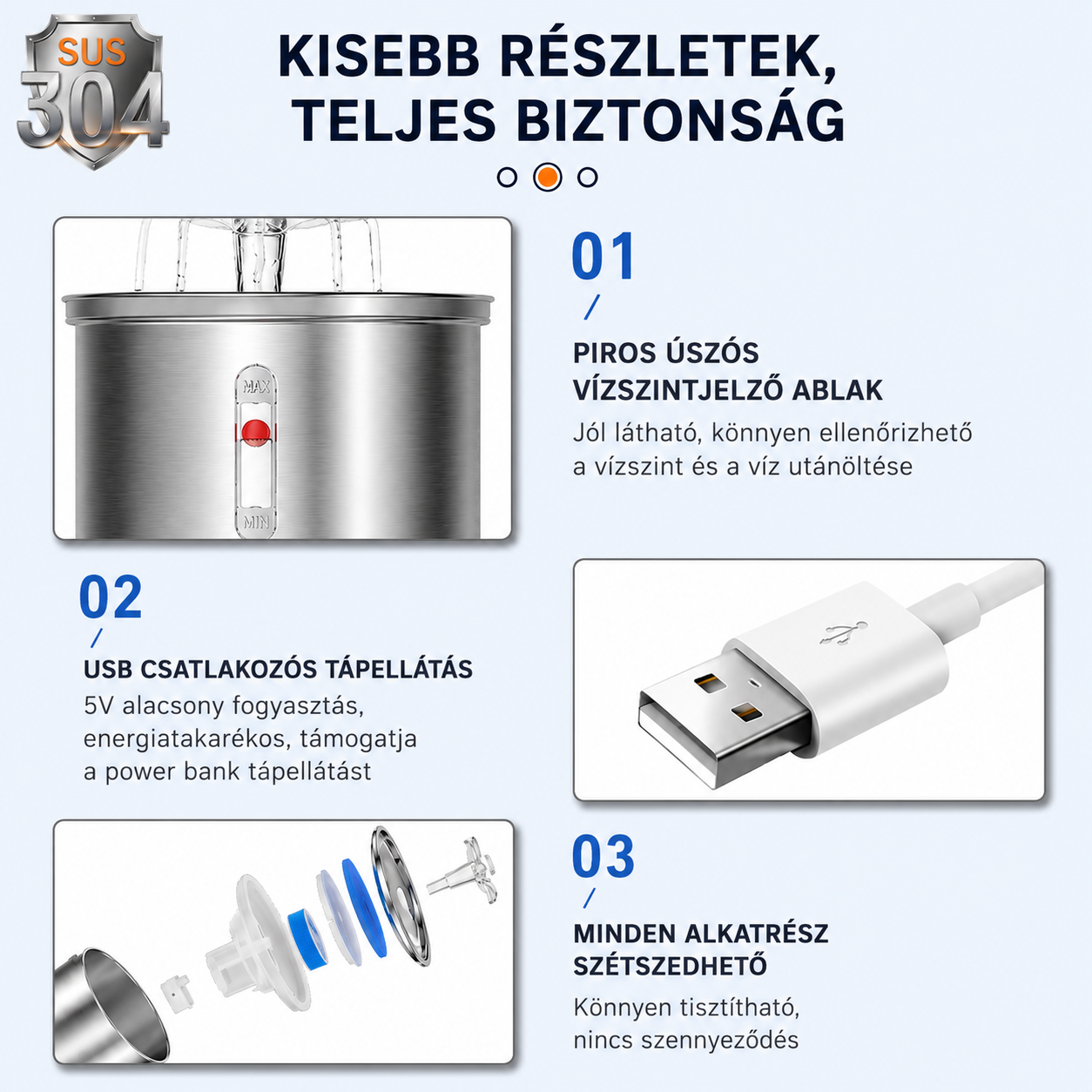 Cicoov 2L Szenzoros Rozsdamentes Acél Macska Itató-2