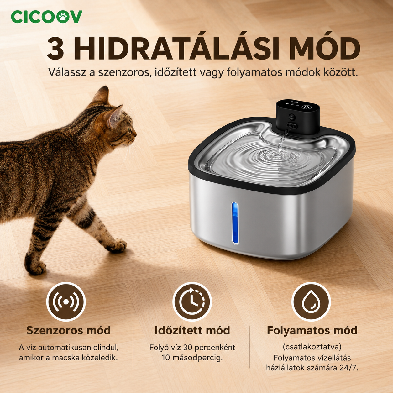 Cicoov 3,5L Smart Szenzoros Macska Itató-2