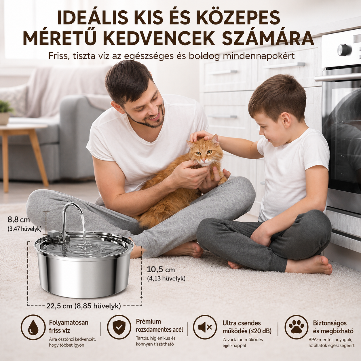 Cicoov 3L Rozsdamentes Acél Automata Kisállat Itató-3