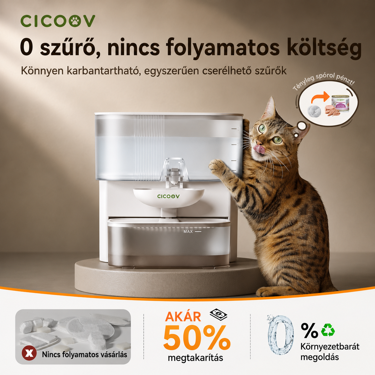 Cicoov 3L Vezeték Nélküli Automata Macska Itatókút-3