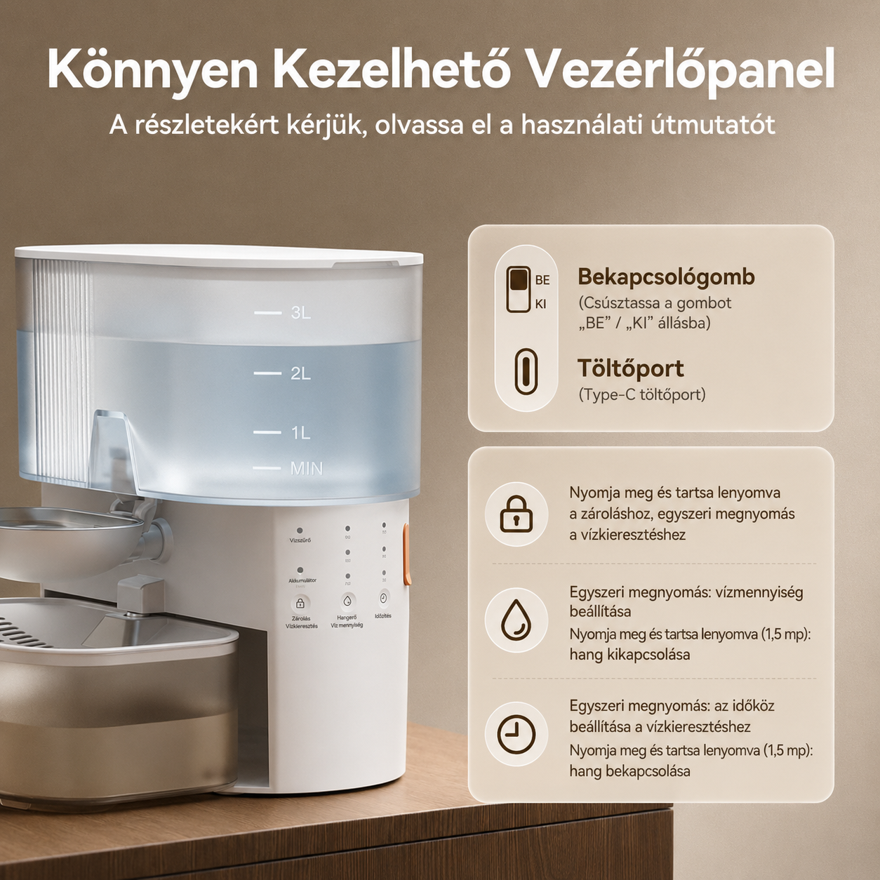 Cicoov 3L Vezeték Nélküli Automata Macska Itatókút-6