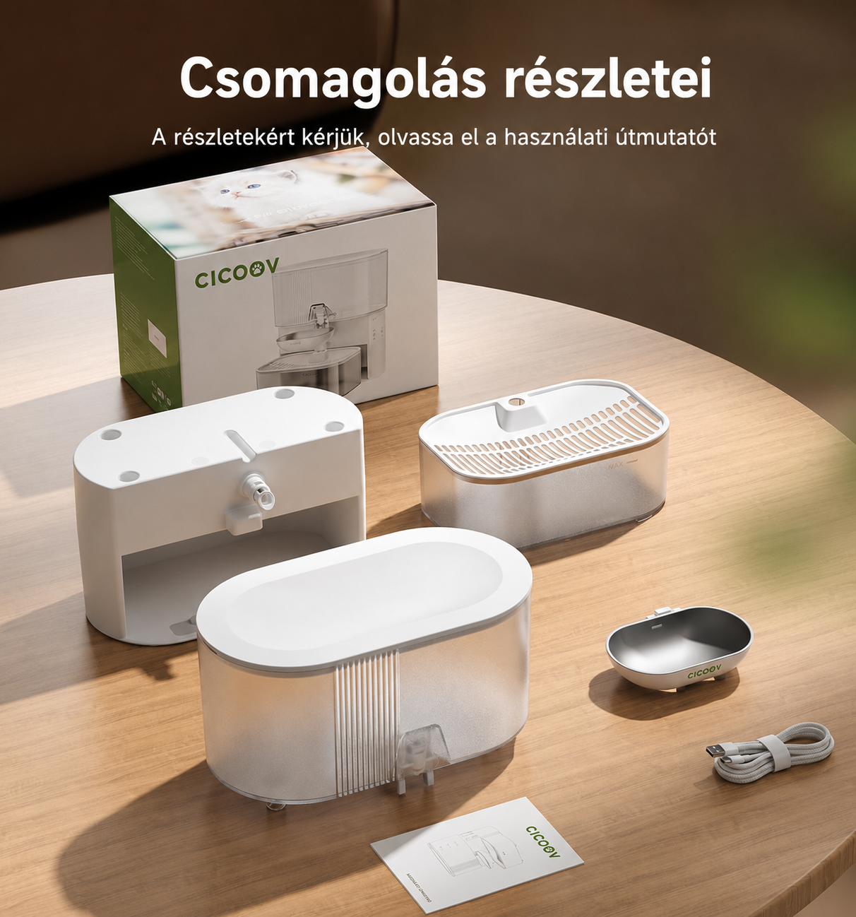 Cicoov 3L Vezeték Nélküli Automata Macska Itatókút-9