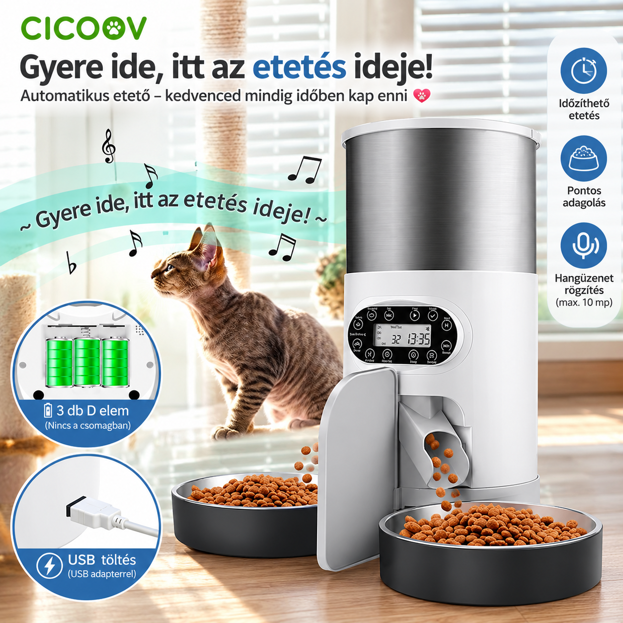 Cicoov 4,5L App-Vezérelt Etető Dupla Tálcaszerkezettel-1