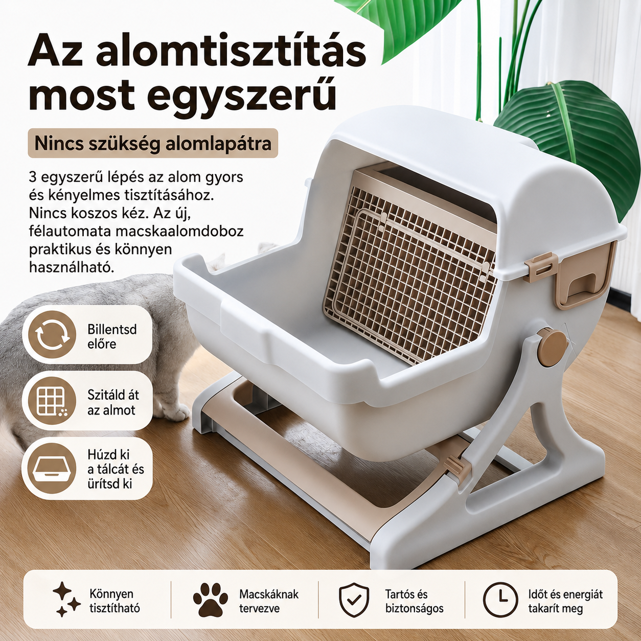 Cicoov Extra Nagy Félautomata Macska WC Billenthető Szitáló Rendszerrel -2