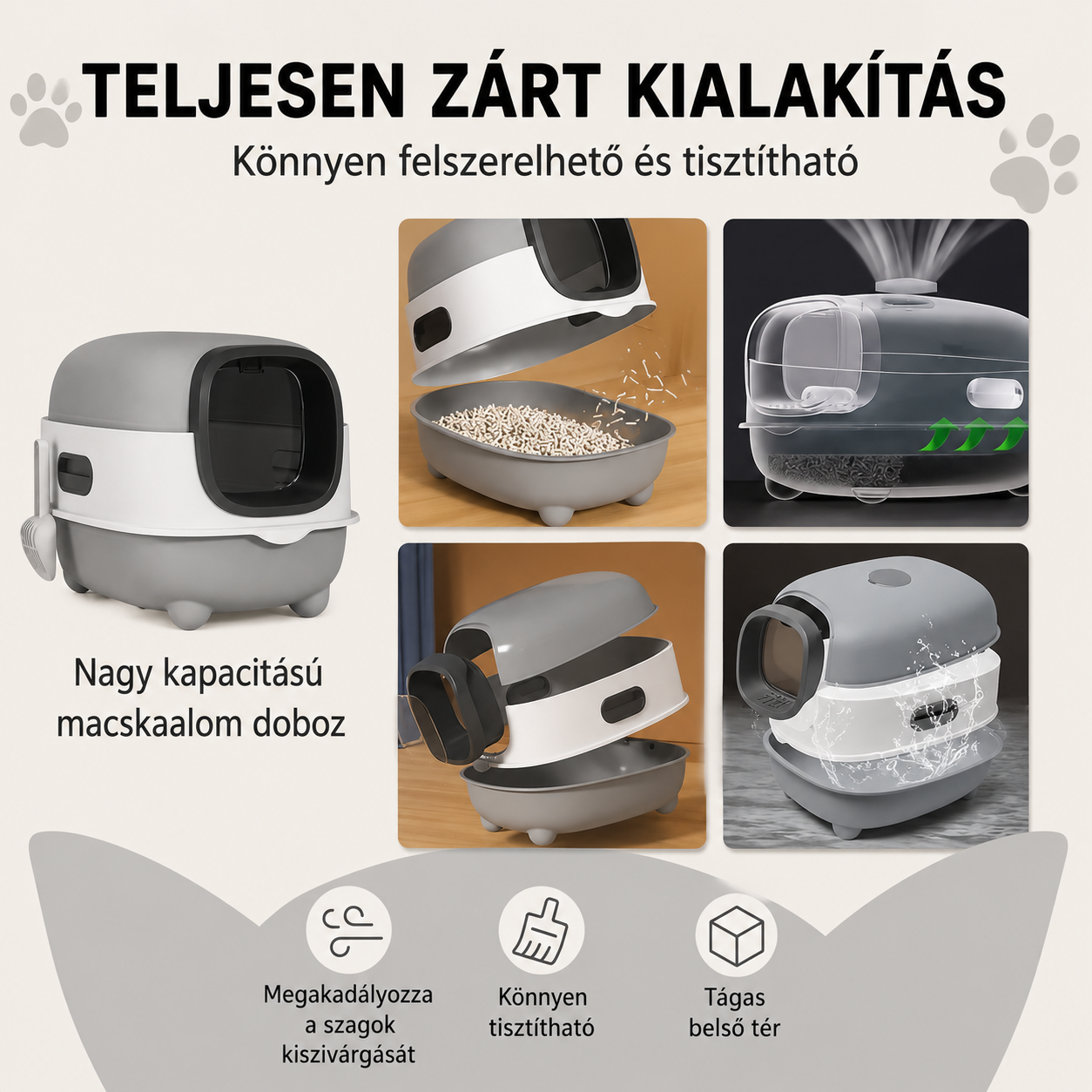 Cicoov Tágas Zárt Macska WC 180°-ban Felnyitható Tetővel-2