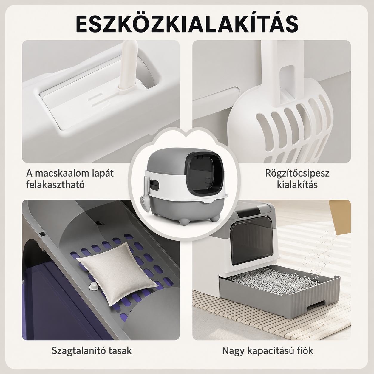 Cicoov Tágas Zárt Macska WC 180°-ban Felnyitható Tetővel-3