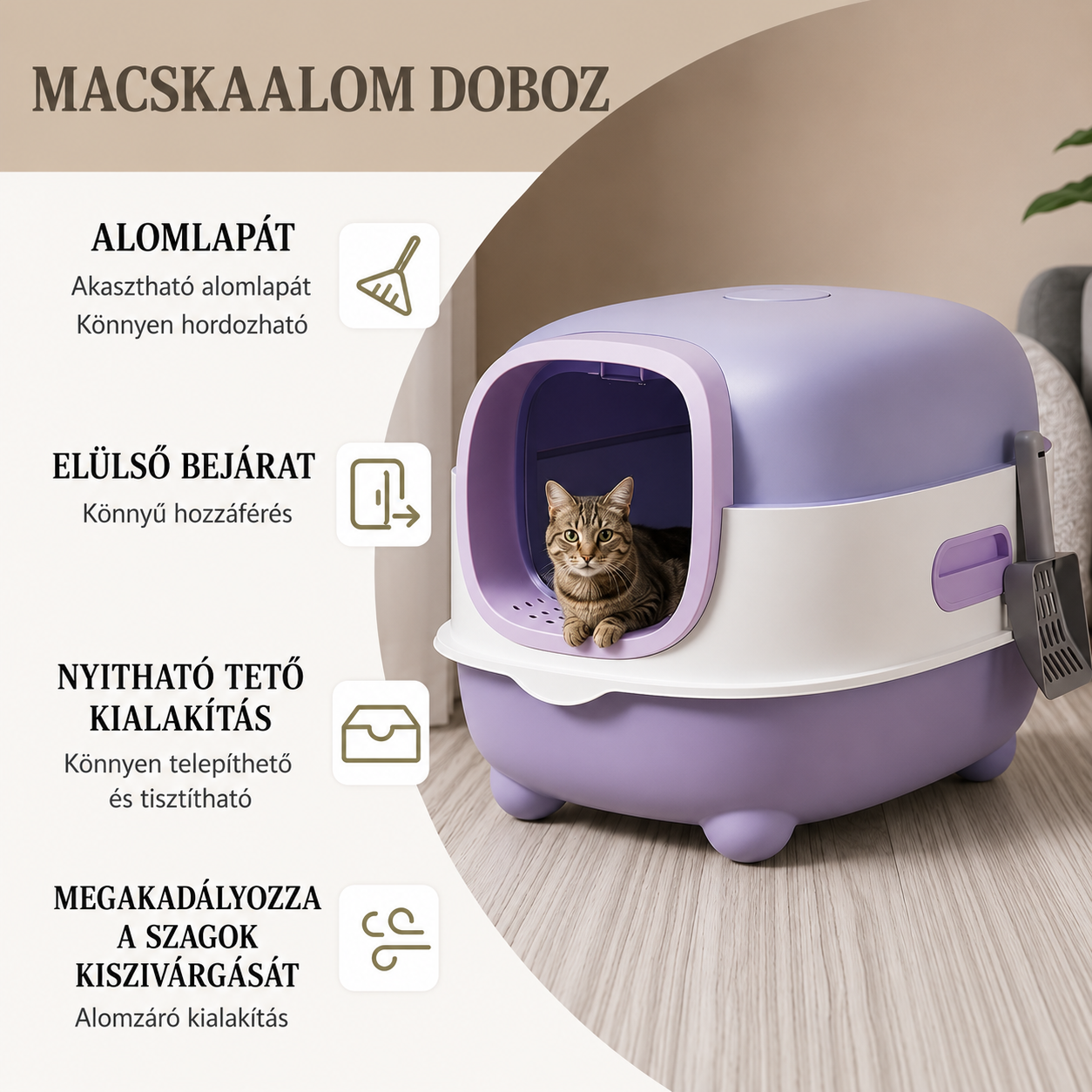 Cicoov Tágas Zárt Macska WC 180°-ban Felnyitható Tetővel-