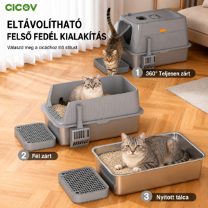 Cicoov XL Zárt Rozsdamentes Macska WC Alomszűrő Pedállal -2