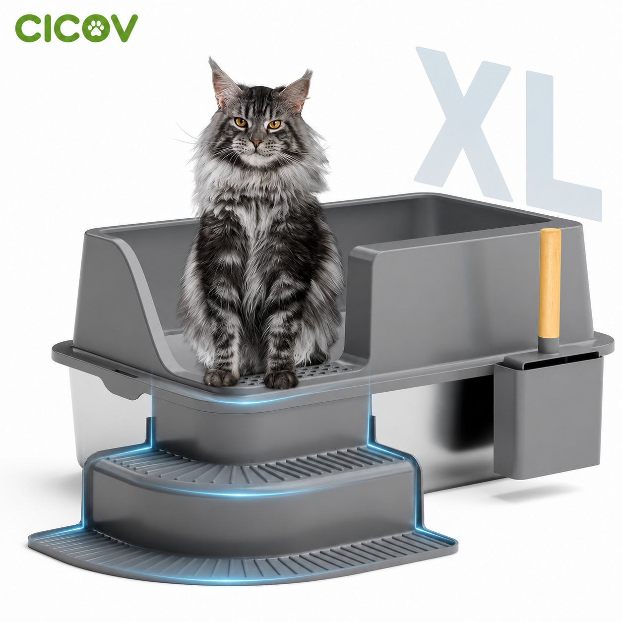 Cicoov XL-es Rozsdamentes Acél Macska WC Magasított Peremmel