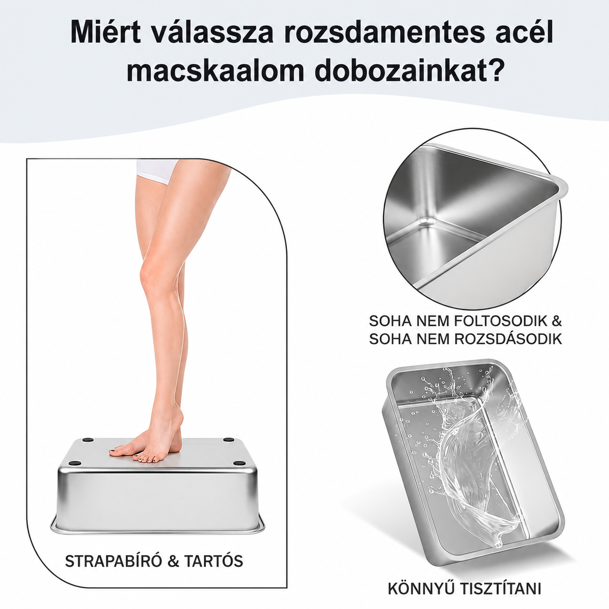 Cicoov XL-es Rozsdamentes Acél Macska WC Magasított Peremmel-4