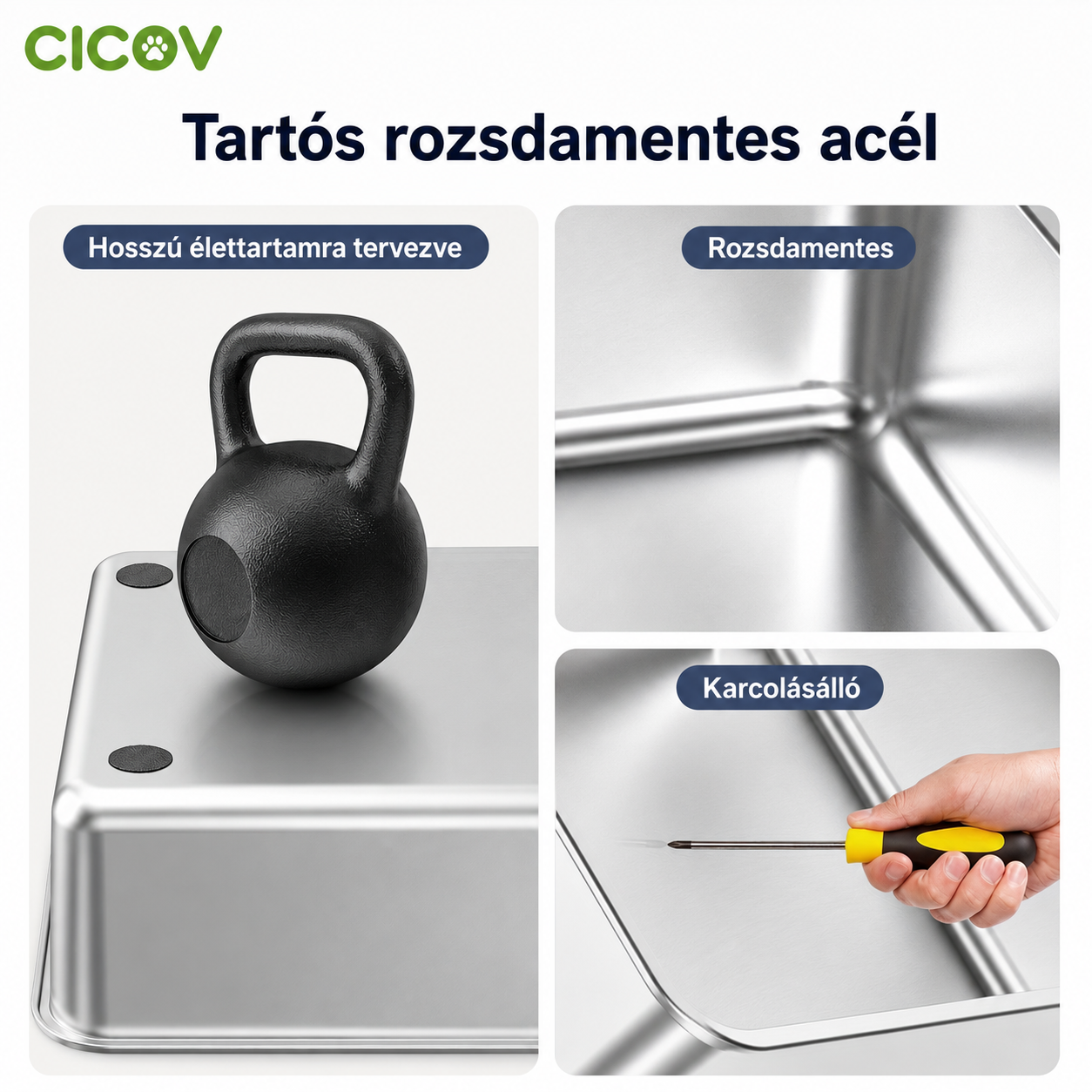 Cicoov XL-es Rozsdamentes Acél Macska WC Magasított Peremmel-7
