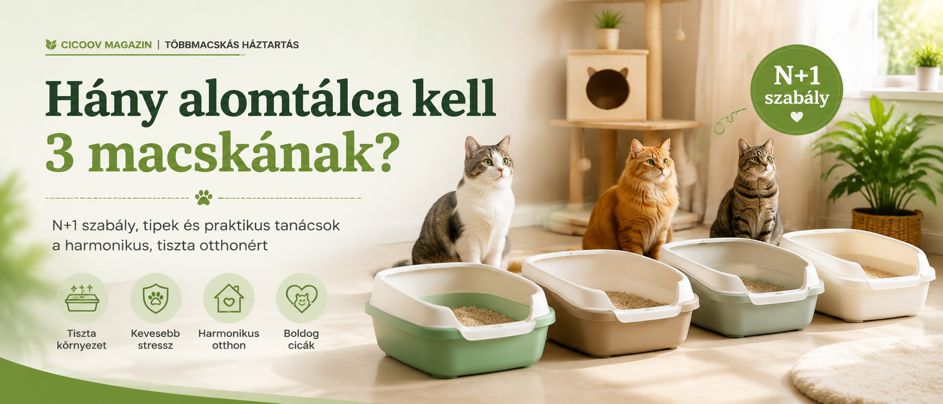 Három macska és négy alomtálca az N+1 szabály szerint többmacskás háztartásban
