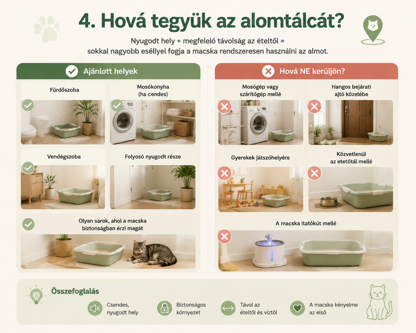 Hová tegyük a macska alomtálcát? Útmutató a megfelelő hely kiválasztásához, csendes és biztonságos környezet biztosításával.
