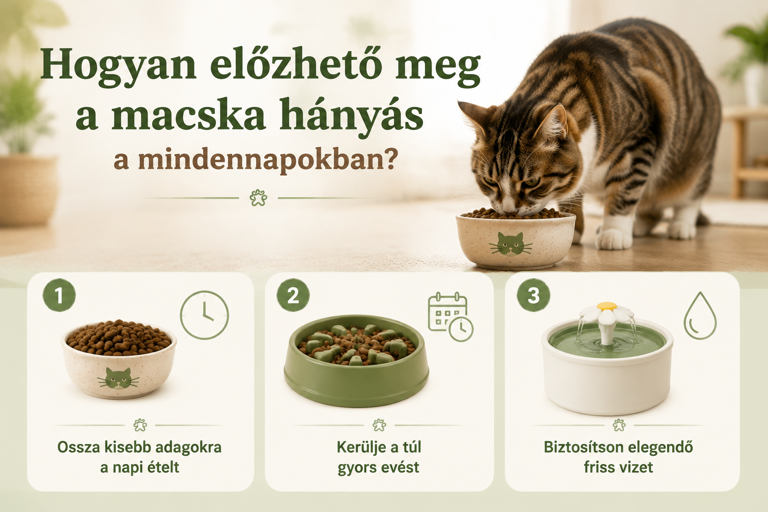 Hogyan előzhető meg a macska hányás? Kisebb adagok, lassabb evés és friss víz biztosítása