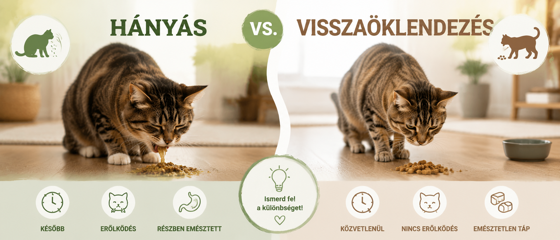 Macska hányás vagy visszaöklendezés közötti különbség bemutatása