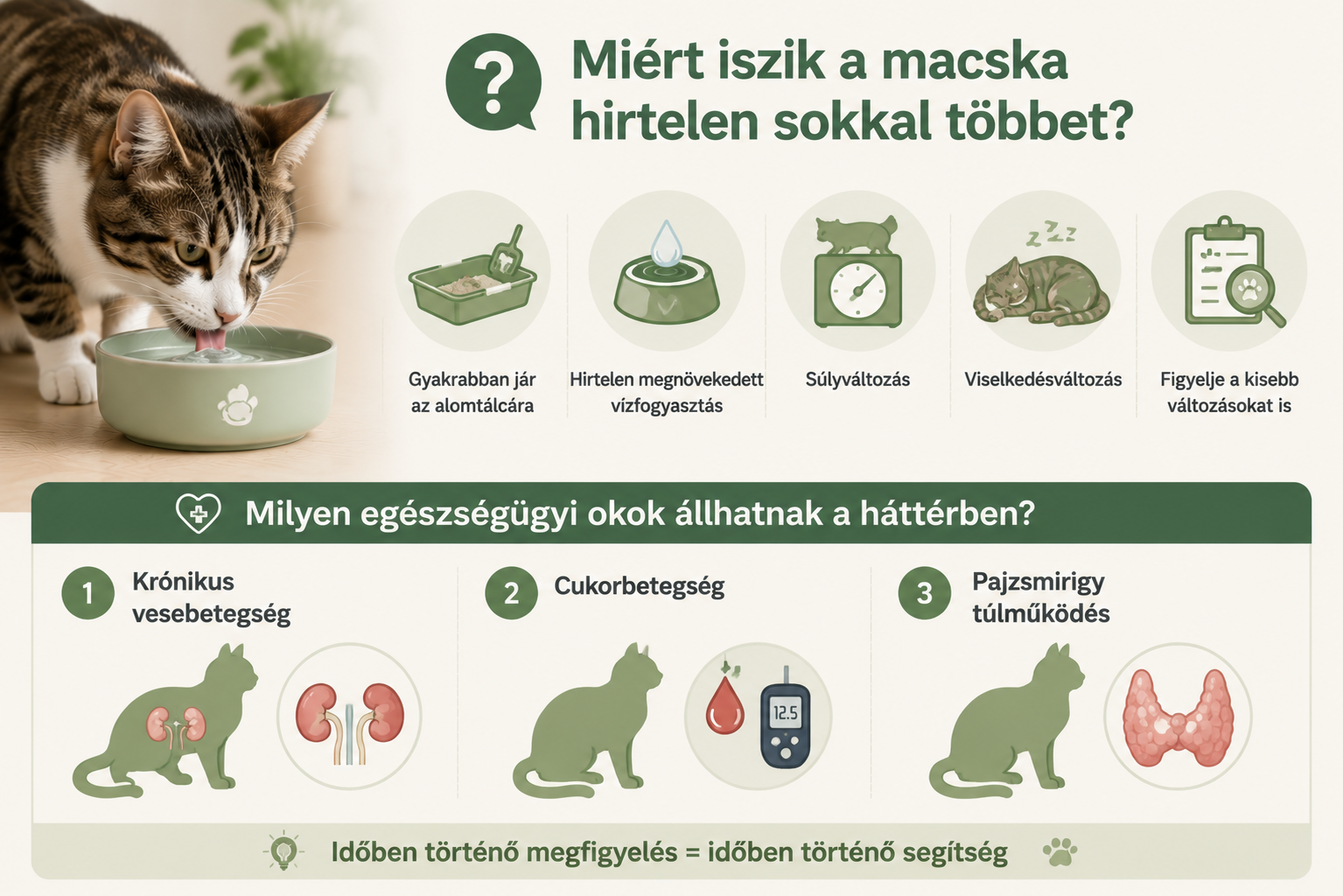 Miért iszik a macska hirtelen sokkal többet? A fokozott vízfogyasztás lehetséges okai, figyelmeztető jelek és gyakori egészségügyi problémák bemutatása.