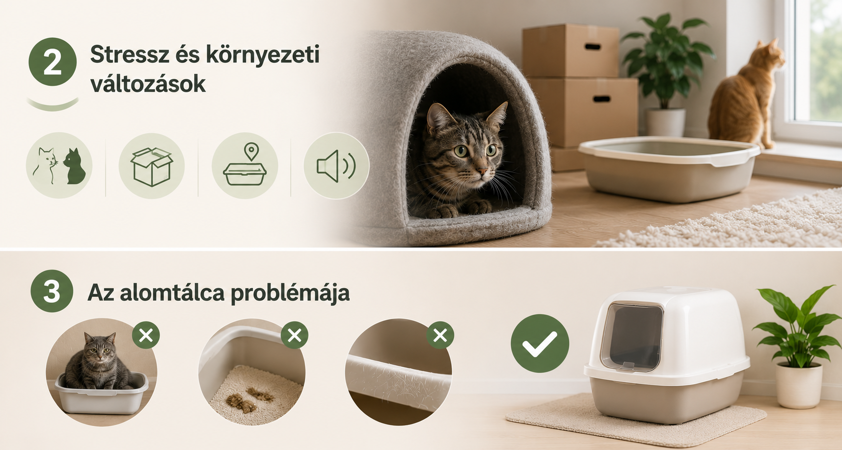 Macska stressz és alomtálca problémák – környezeti változások, tisztaság és alomtálca választás
