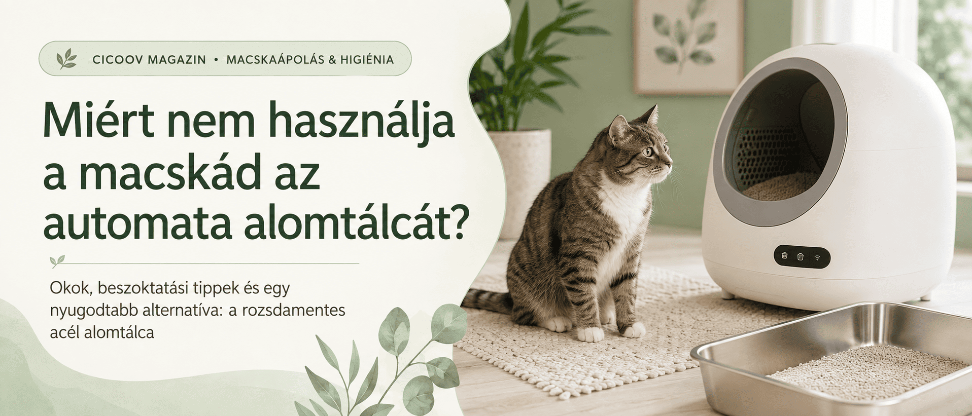 Macska automata alomtálca mellett, rozsdamentes acél alomtálcával – miért nem használja a macska az automata alomtálcát