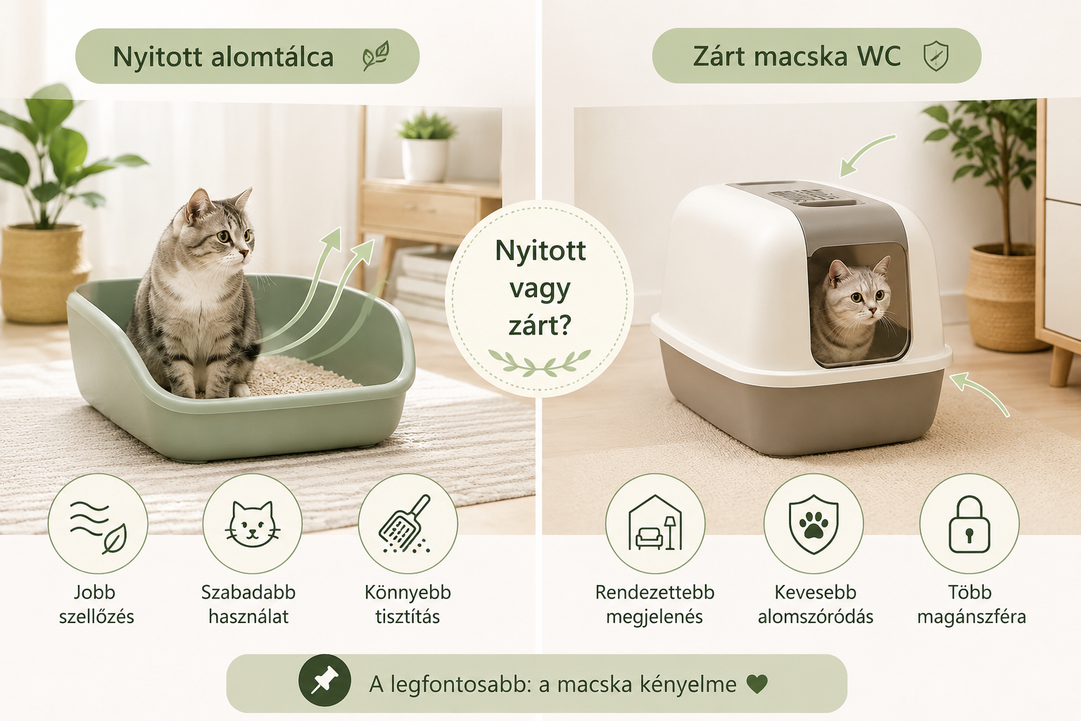 Nyitott és zárt macska alomtálca összehasonlítása – előnyök, hátrányok és a megfelelő választás macskák számára